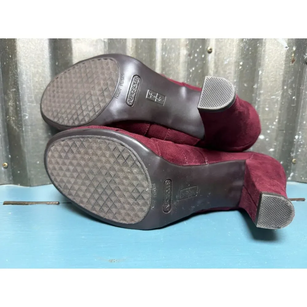 Aerosoles Rigmarole Burgundy Faux Suede Cutout Block Heel Pumps Womens 9M Retro